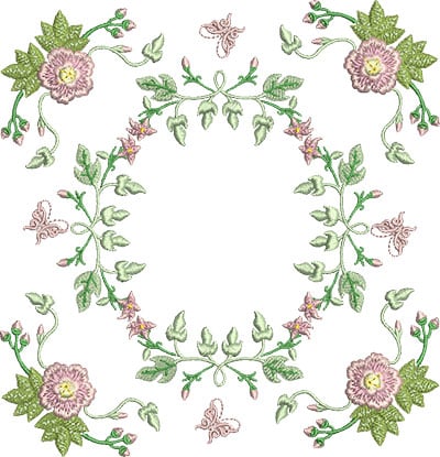 Embroidery Design: Rose and Butterfly Block 5<br> 7.07w X 7.32h