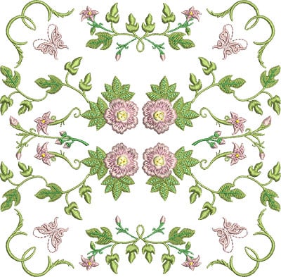 Embroidery Design: Rose and Butterfly Block 6<br> 7.43w X 7.30h