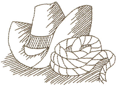 Embroidery Design: Hat & Lasso - Outline<br>3.75" x 2.80"