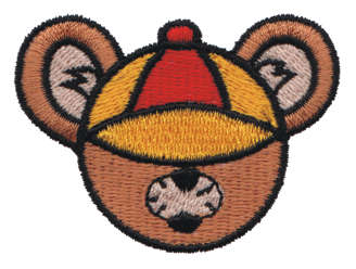 Embroidery Design: Bear Head wearing a Hat<br>2.24" x 1.69"