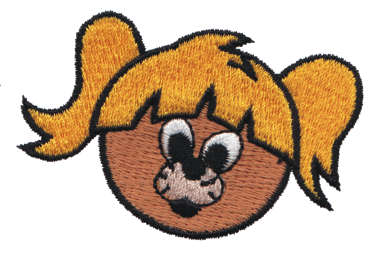 Embroidery Design: Bear Head with Pigtails<br>2.59" x 1.73"