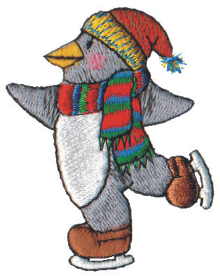 Embroidery Design: Snow Globe Skating Penguin<br>1.99" x 2.53"