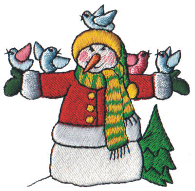 Embroidery Design: Snow Globe Snowman with Birds<br>2.65" x 2.60"