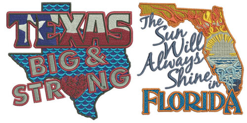Embroidery Design: Help Texas and Florida<br> 3 sizes