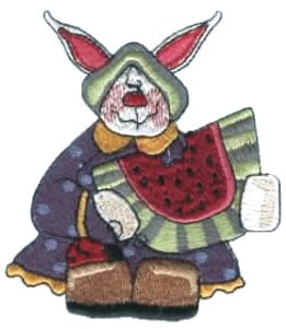 Embroidery Design: Bunny Eating Watermelon<br>3.35" x 3.83"