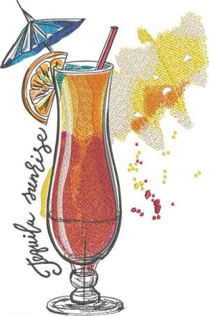 Embroidery Design: Cocktails Tequila Sunrise 3 Sizes