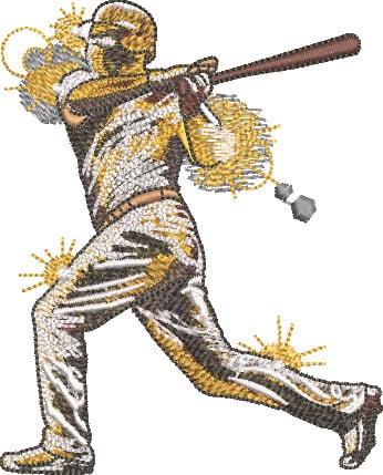 Embroidery Design: Gold Baseball Player 3 Sizes