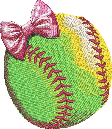 Embroidery Design: Softball With Bow 3 Sizes