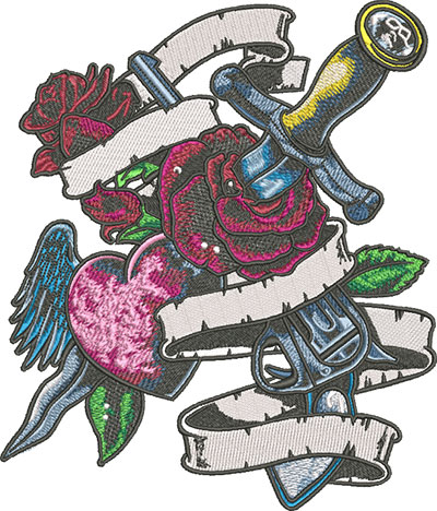 K-7692RoseandDaggerTattoo_L | Embroidery Legacy rose and dagger tattoo embroidery design