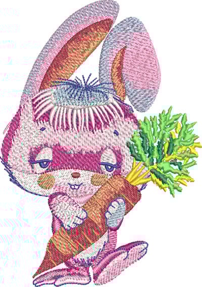 K-7702PinkBunnywithCarrot_L | Embroidery Legacy pink bunny with carrot embroidery design