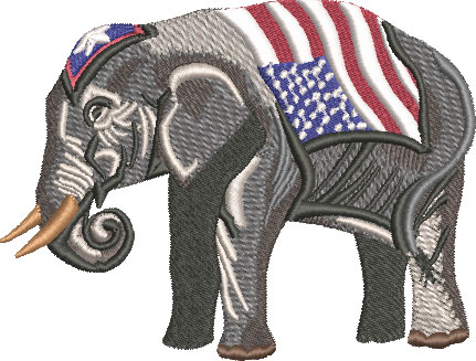 Embroidery Design: Republican Elephant 3 Sizes