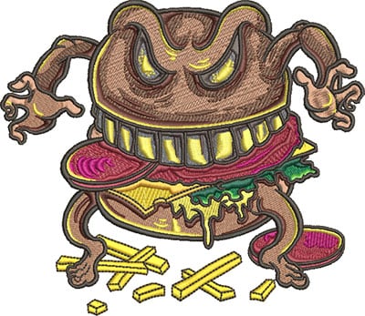 Embroidery Design: Curse Of The Burger 3 Sizes