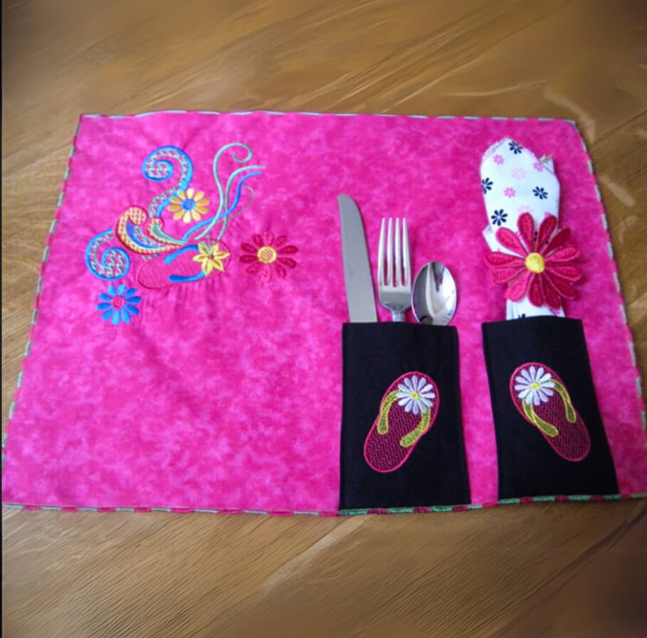 embroidered placemat with pockets