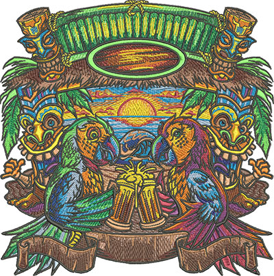 Embroidery Design: Tiki Parrots 3 Sizes