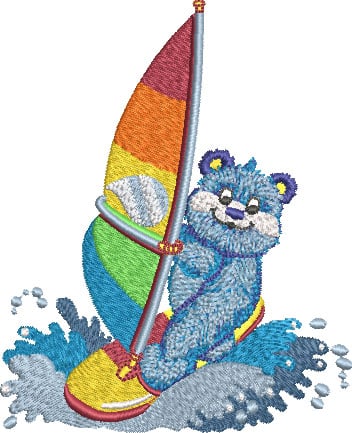 Embroidery Design: Windsurfing Bear 3 Sizes