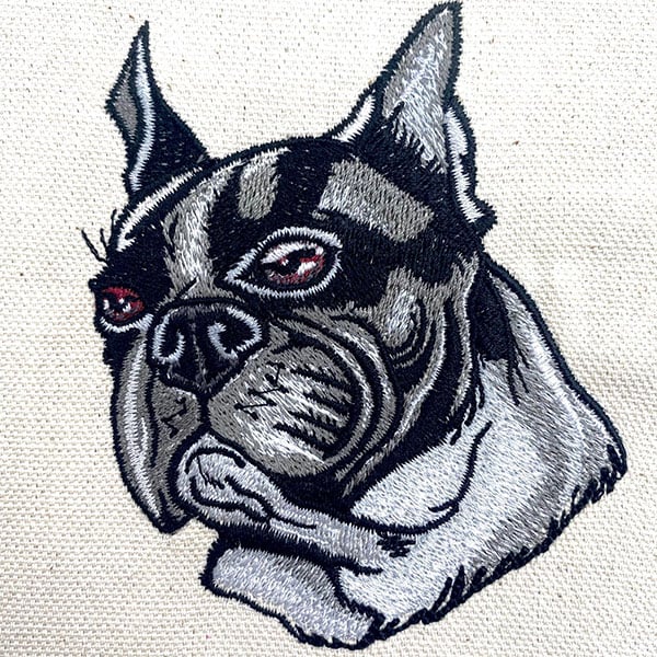 K-7908BostonTerrierHead_sewout | Embroidery Legacy boston terrier sew out