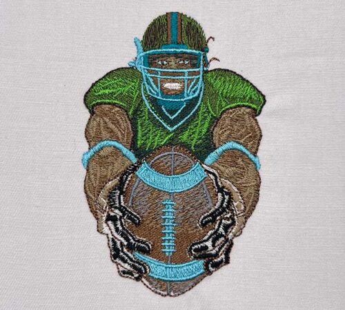 football player holding ball embroidery design