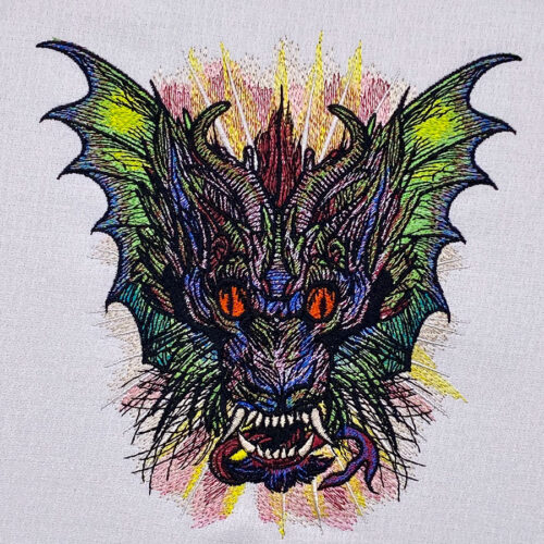 Embroidery Design: Colorful Dragon Face 3 sizes