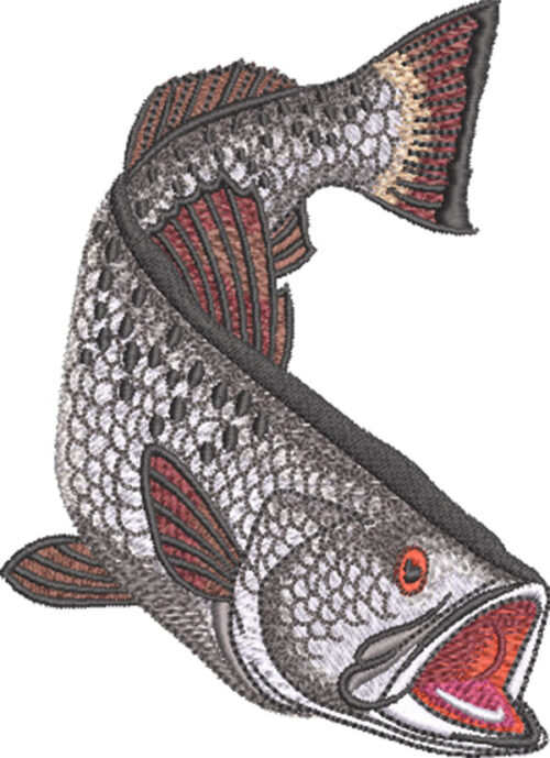 Embroidery Design: Speckled Trout Swimming 3 sizes