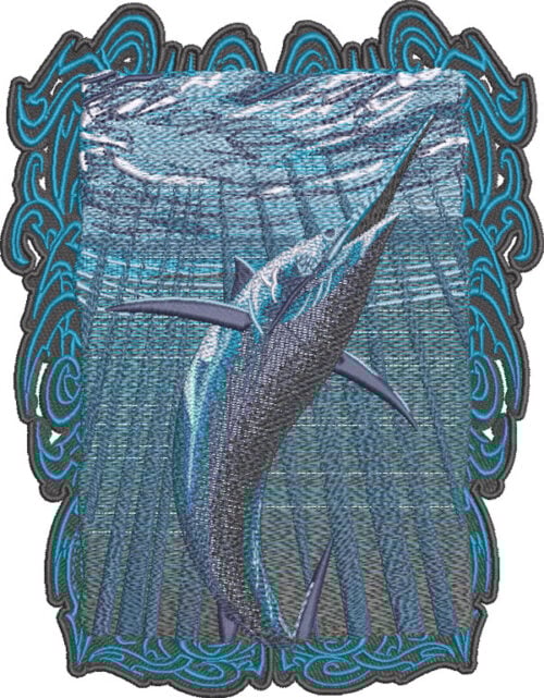 Embroidery Design: Blue Marlin Underwater 3 sizes