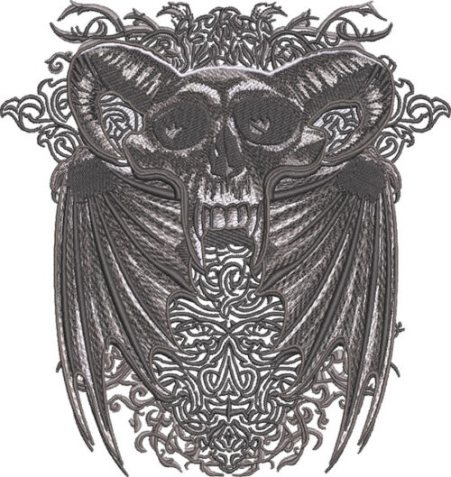 Embroidery Design: Horned Skull with Wings 3 sizes