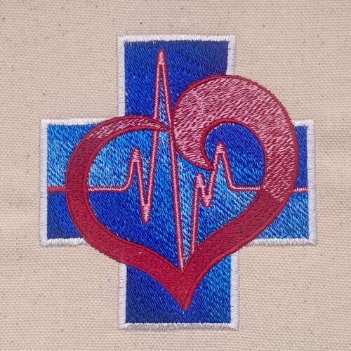 Embroidery Design: Medical Cross with Heart 3 sizes