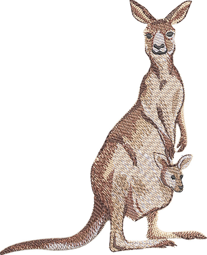 Kangaroo with baby embroidery design