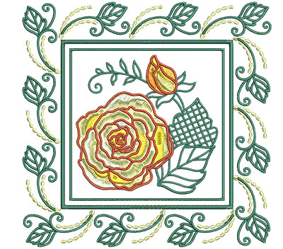 Embroidery Design: Rose In Leaf Frame2 Sizes