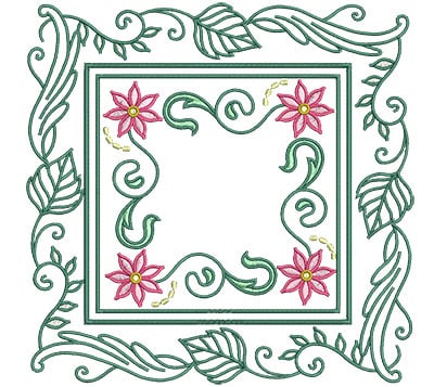 Embroidery Design: Flowers In Leaf Frame2 Sizes