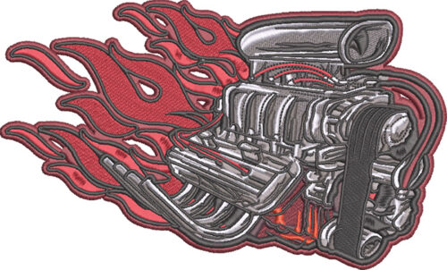 Embroidery Design: Flaming Engine 3 sizes