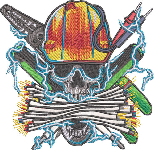 Embroidery Design: Electrician Skull 3 sizes