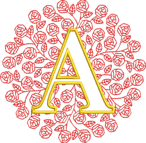 Embroidery Design: Rose Monogram A 3 sizes