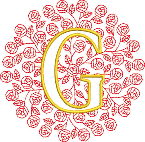 Embroidery Design: Rose Monogram G 3 sizes