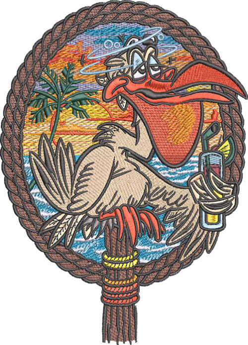 pelican drunk embroidery design