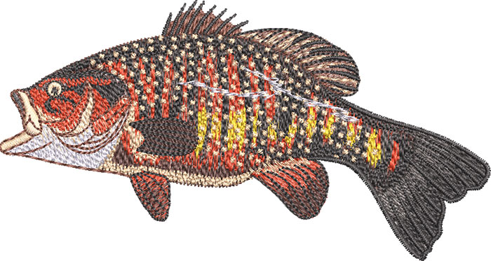 K-8083SmallmouthLeap_L | Embroidery Legacy smallmouth leap embroidery design
