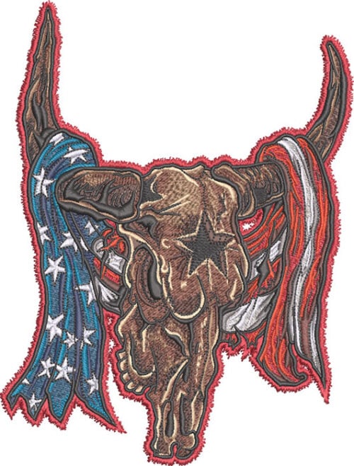 Embroidery Design: Steer Skull American 3 sizes