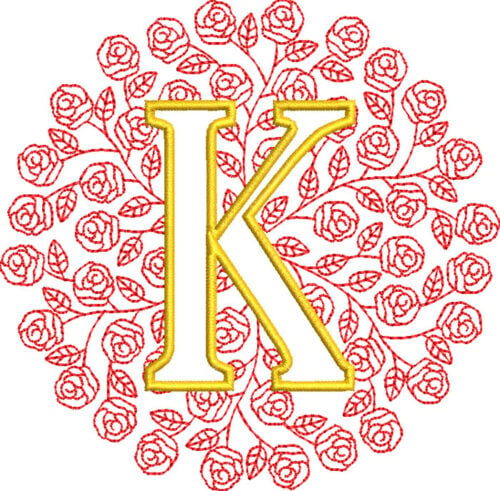 Embroidery Design: Rose Monogram K 3 sizes