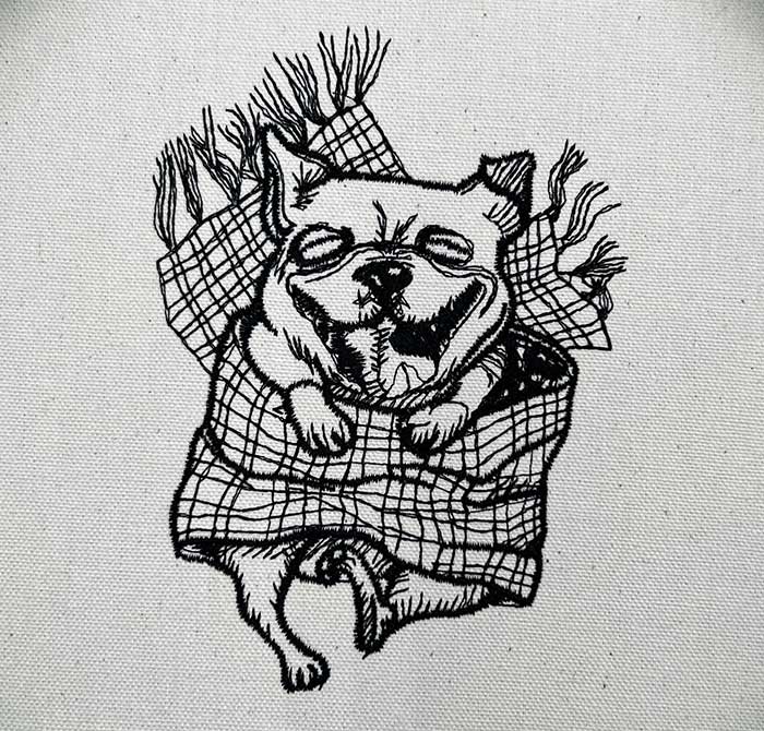 Mops-3_sewout | Embroidery Legacy dog in a blanket embroidery design