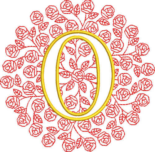 Embroidery Design: Rose Monogram O 3 sizes