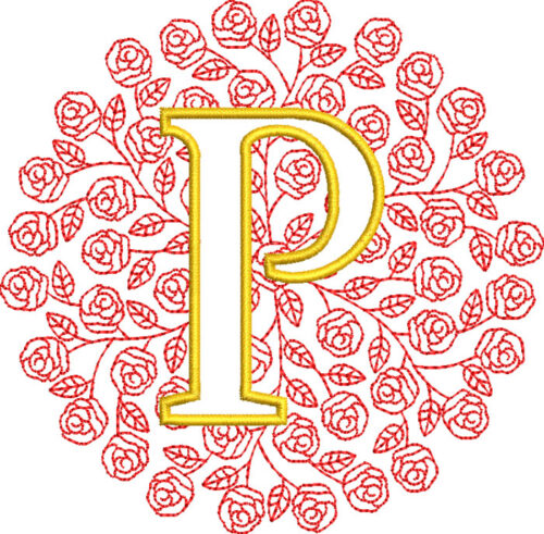 Embroidery Design: Rose Monogram P 3 sizes