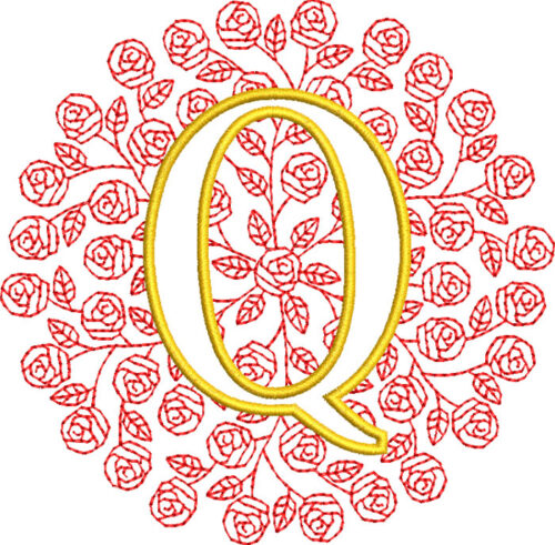 Embroidery Design: Rose Monogram Q 3 sizes