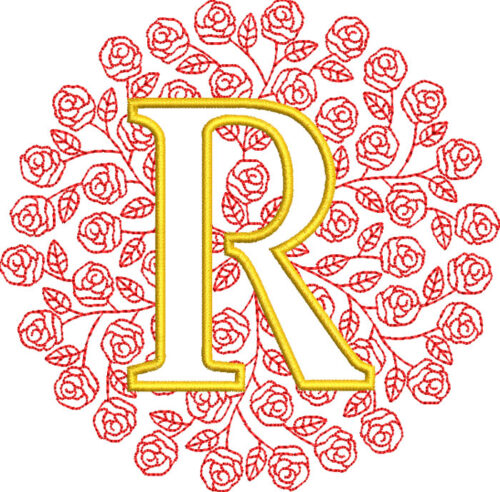 Embroidery Design: Rose Monogram R 3 sizes