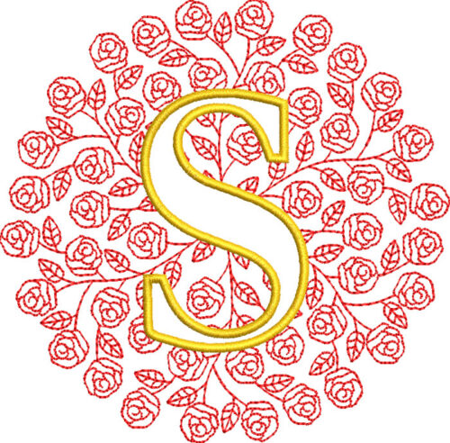 Embroidery Design: Rose Monogram S 3 sizes