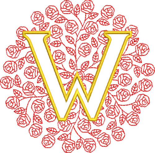 Embroidery Design: Rose Monogram W 3 sizes