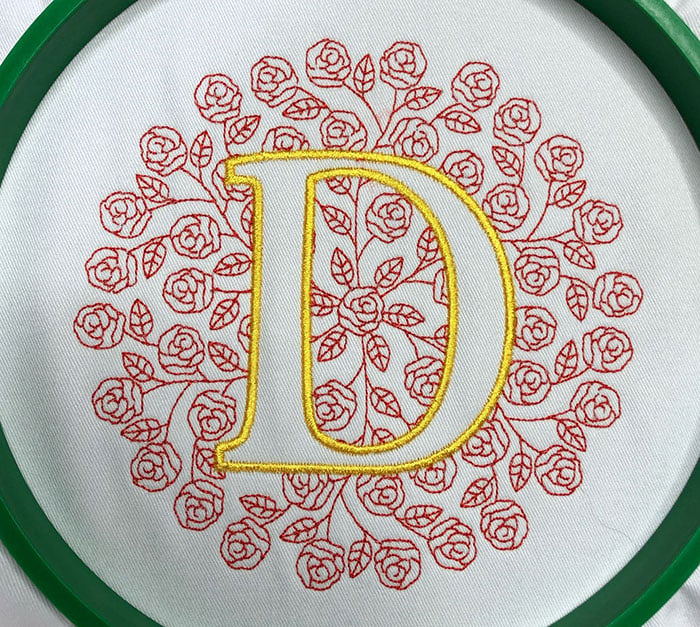 rosemonogram_sewout | Embroidery Legacy rose monogram embroidery design