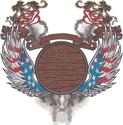 Embroidery Design: Crest with Flag Wings 3 sizes