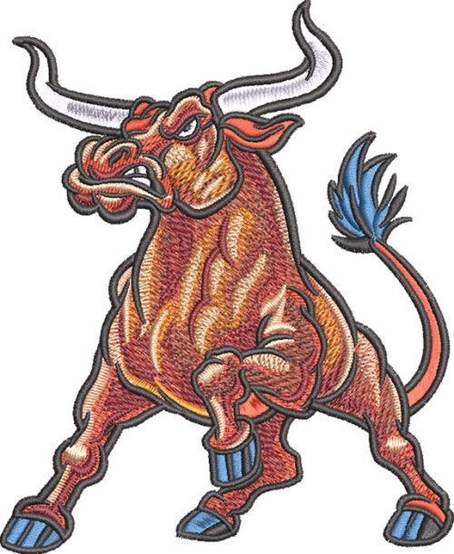 longhorn raging bull embroidery design