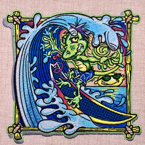 Gecko Surfing embroidery design