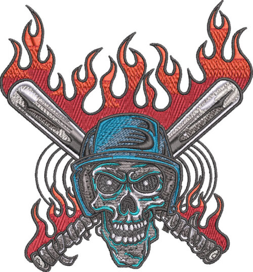 Embroidery Design: Baseball Skull Flames3 sizes