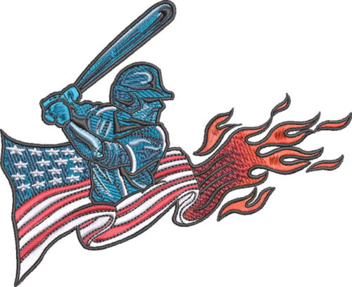 Embroidery Design: Flaming Flag Baseball 3 sizes